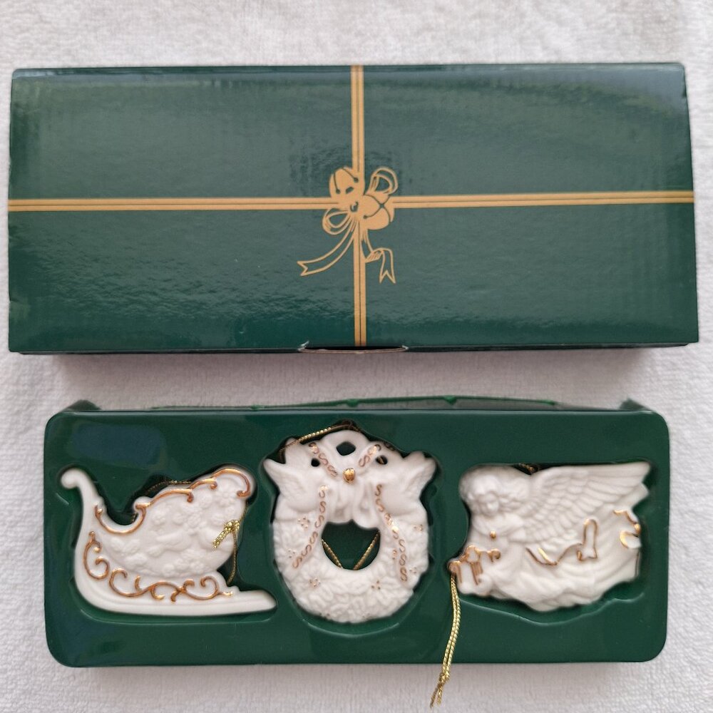 NEW Vintage AVON Bisque Gold Ornaments Set of 3